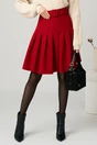 Fusta DY Fashion office din stofa rosie cu pliuri si curea in talie