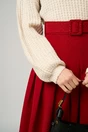 Fusta DY Fashion office din stofa rosie cu pliuri si curea in talie