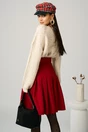 Fusta DY Fashion office din stofa rosie cu pliuri si curea in talie