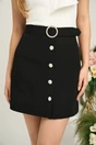 Fusta DY Fashion scurta din stofa neagra cu nasturi si curea in talie