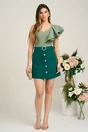 Fusta DY Fashion scurta din stofa verde cu nasturi si curea in talie