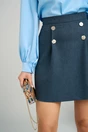 Fusta DY Fashion scurta office din jerse bleumarin cu nasturi