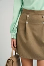 Fusta DY Fashion scurta office din jerse maro cu nasturi