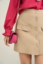 Fusta DY Fashion scurta office din stofa bej cu nasturi