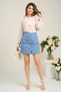 Fusta DY Fashion scurta office din stofa bleu cu nasturi