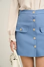 Fusta DY Fashion scurta office din stofa bleu cu nasturi