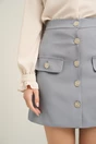 Fusta DY Fashion scurta office din stofa gri cu nasturi