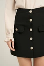 Fusta DY Fashion scurta office din stofa neagra cu nasturi
