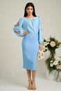 Fusta LaDonna midi office din stofa bleu cu nasturi decorativi