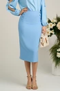 Fusta LaDonna midi office din stofa bleu cu nasturi decorativi