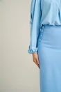 Fusta LaDonna midi office din stofa bleu cu nasturi decorativi