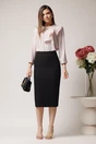 Fusta LaDonna midi office din stofa neagra cu nasturi decorativi