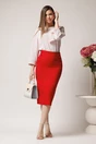 Fusta LaDonna midi office din stofa rosie cu nasturi decorativi