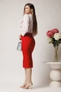 Fusta LaDonna midi office din stofa rosie cu nasturi decorativi