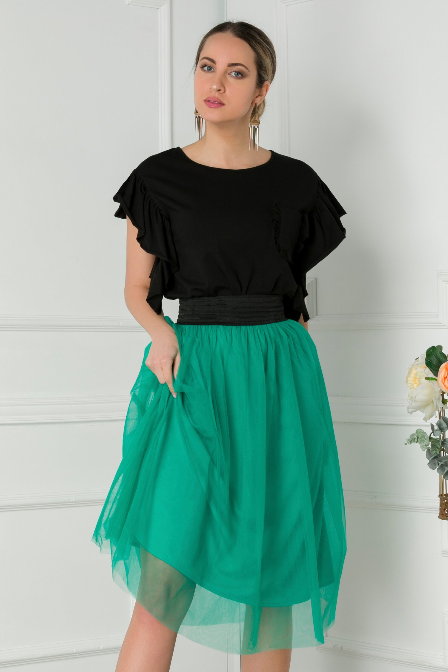 Fusta LaDonna verde midi din tull