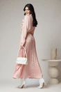 Fusta lunga din satin roz cu pliuri, 2, dyfashion.ro