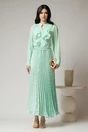 Fusta lunga din satin verde mint cu pliuri, 2, dyfashion.ro