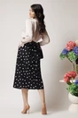 Fusta midi office din bumbac neagra cu buline si curea in talie