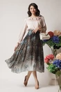 Fusta midi smart-casual din satin gri cu animal print, 3, dyfashion.ro