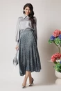 Fusta midi smart-casual din satin gri cu imprimeuri