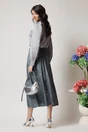 Fusta midi smart-casual din satin gri cu imprimeuri