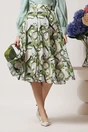 Fusta DY Fashion midi vaporoasa din voal ivory cu imprimeuri verde olive