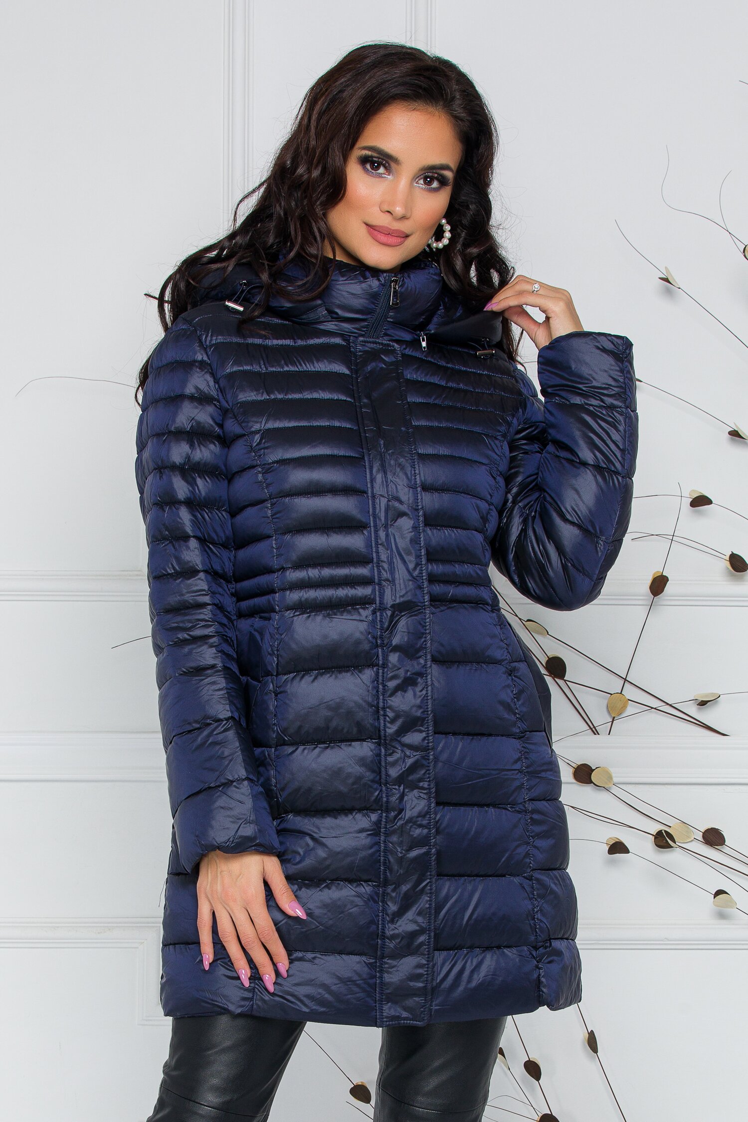 Geaca Dyna bleumarin cu gluga detasabila