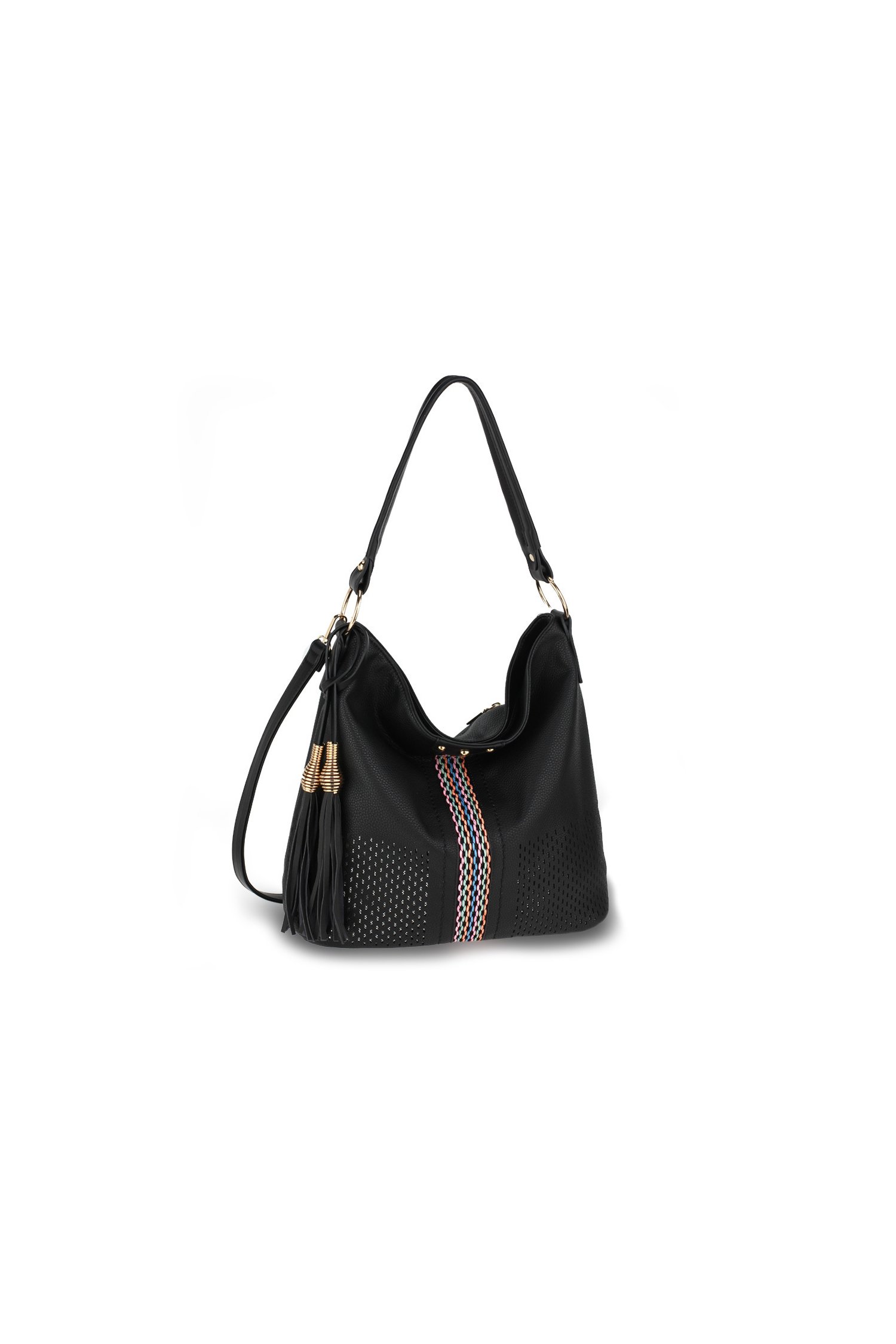 Geanta neagra cu snur colorat