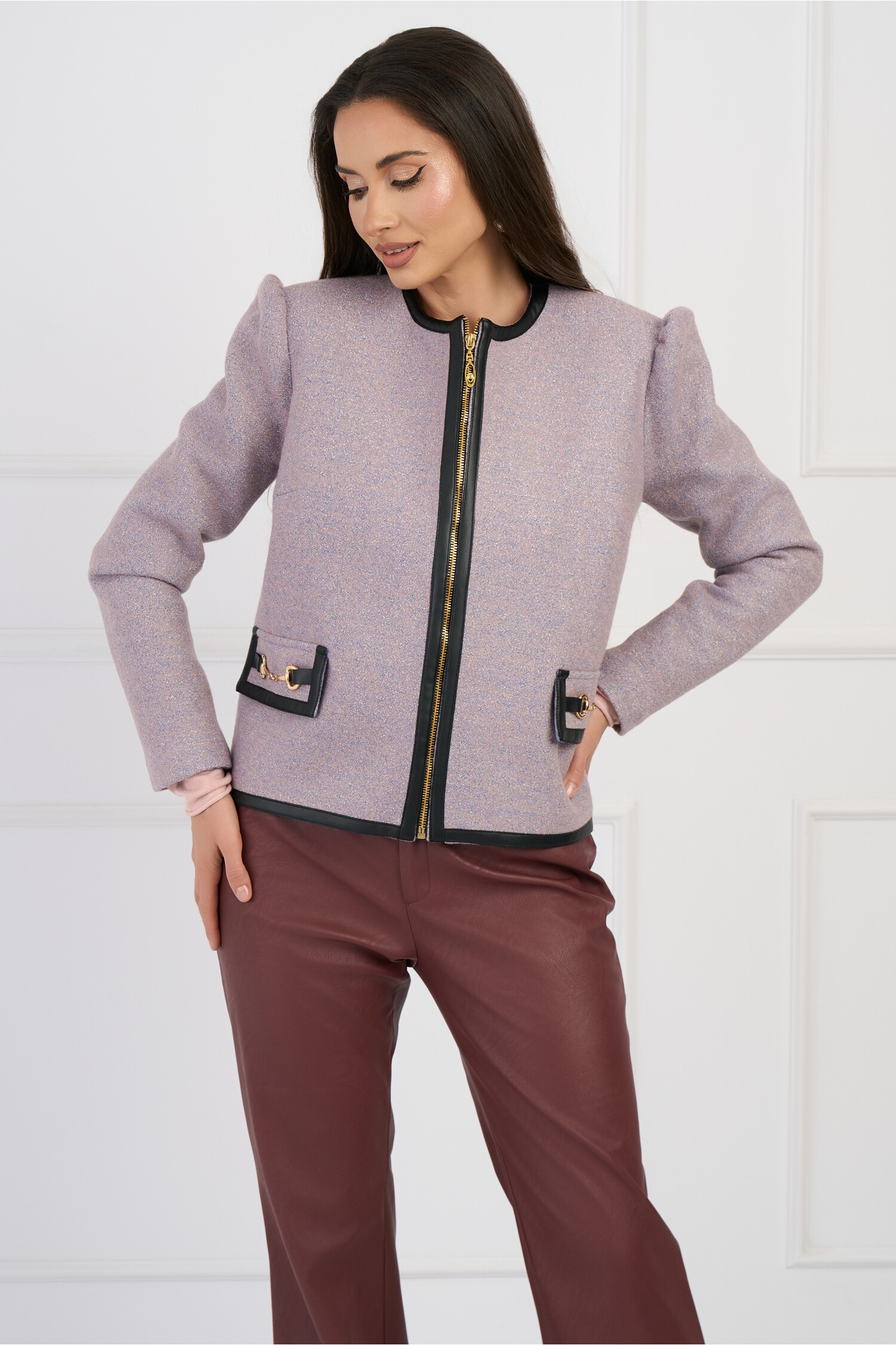 Jacheta DY Fashion eleganta din tweed lila