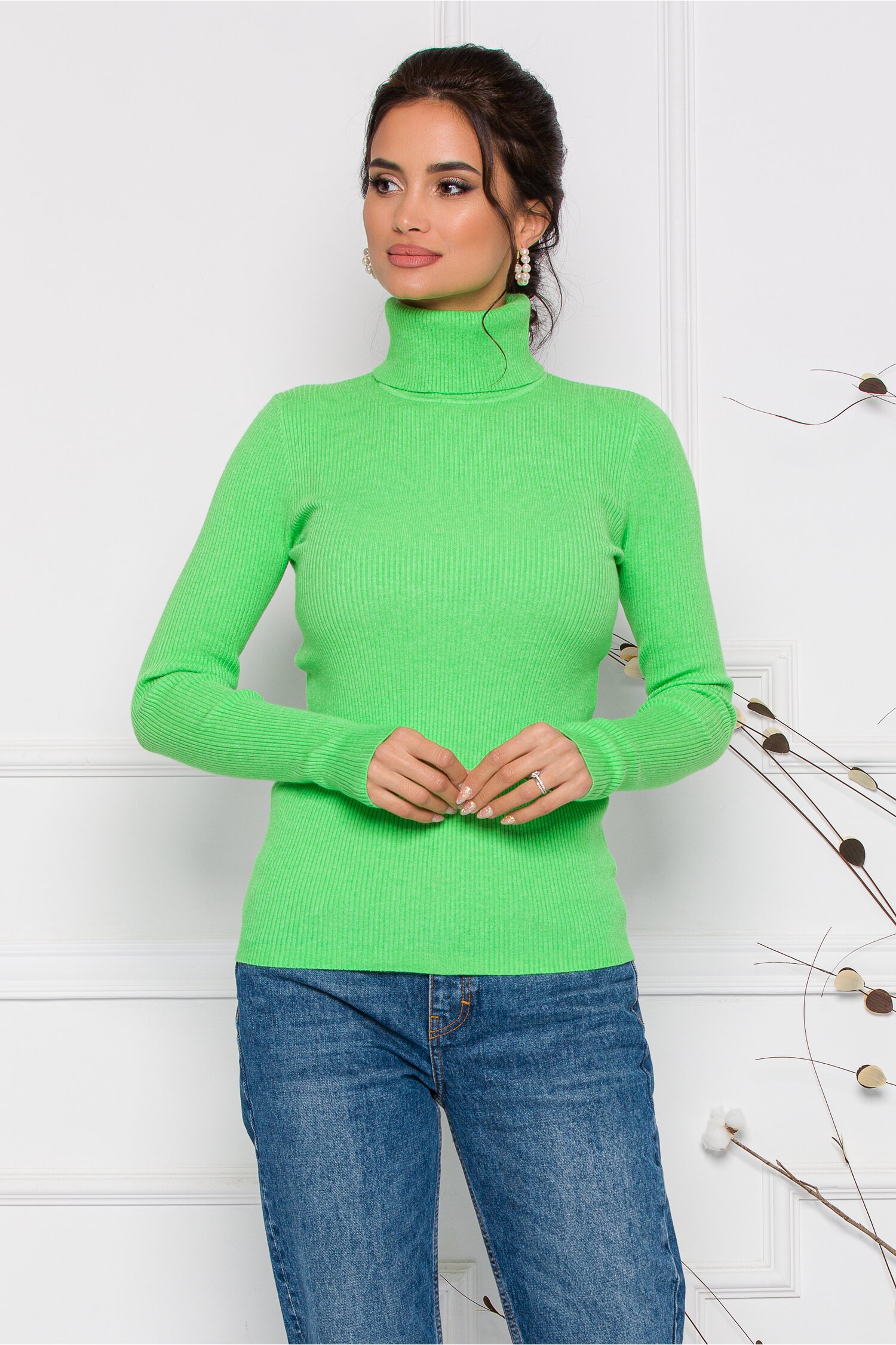 Maleta Gia verde cu guler si textura reiata