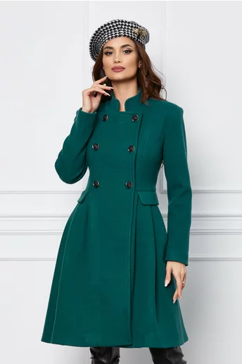 Palton Dy Fashion verde cu pliuri si clapete