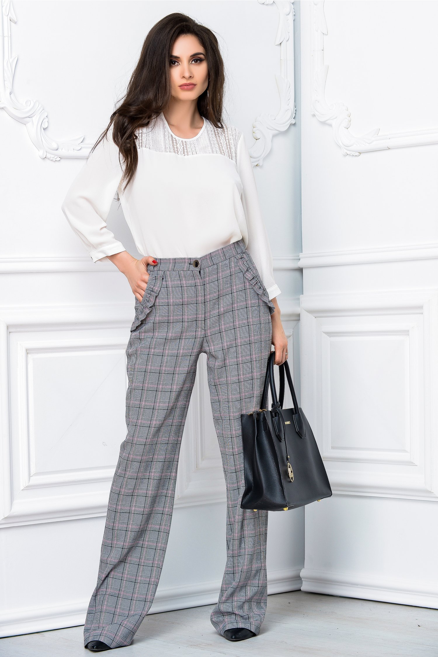 Pantalon Leonard Collection evazat gri office