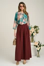 Pantaloni casual din viscoza bordo evazati