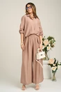 Pantaloni casual din viscoza maro evazati, 1, dyfashion.ro