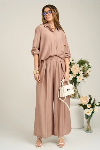 Pantaloni casual din viscoza maro evazati