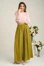 Pantaloni casual din viscoza verde olive evazati
