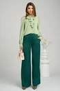 Pantaloni DY Fashion eleganti din satin verzi cu croi evazat