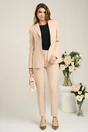 Pantaloni DY Fashion office din stofa bej cu dunga
