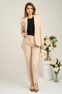 Pantaloni DY Fashion office din stofa bej cu dunga