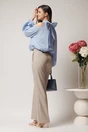 Pantaloni DY Fashion office din stofa bej cu snur in talie