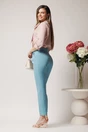 Pantaloni DY Fashion office din stofa bleu cu buzunare si curea in talie