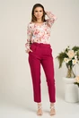 Pantaloni DY Fashion office din stofa fucsia cu buzunare si curea in talie