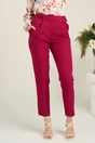 Pantaloni DY Fashion office din stofa fucsia cu buzunare si curea in talie