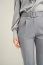 Pantaloni DY Fashion office din stofa gri cu buzunare si curea in talie