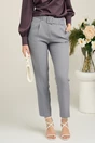 Pantaloni DY Fashion office din stofa gri cu buzunare si curea in talie