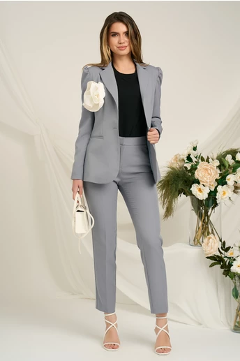 Pantaloni DY Fashion office din stofa gri cu dunga