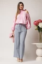 Pantaloni DY Fashion office din stofa gri cu snur in talie