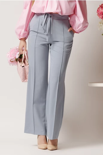 Pantaloni DY Fashion office din stofa gri cu snur in talie