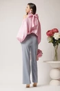 Pantaloni DY Fashion office din stofa gri cu snur in talie