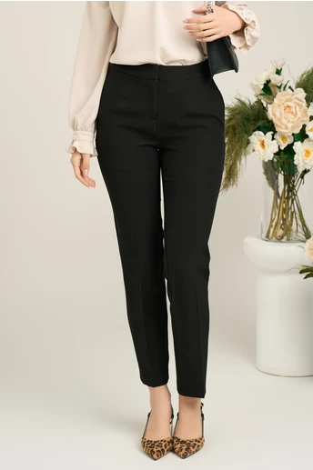 Pantaloni DY Fashion office din stofa negri cu dunga